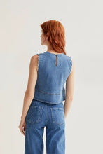 Load image into Gallery viewer, Compañia Fantastica Scalloped edge shoulder denim top Blue - CW CW