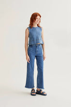 Load image into Gallery viewer, Compañia Fantastica Scalloped edge shoulder denim top Blue - CW CW