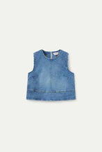 Load image into Gallery viewer, Compañia Fantastica Scalloped edge shoulder denim top Blue - CW CW