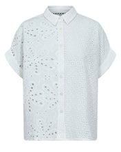 Load image into Gallery viewer, Numph Palma broderie patchwork shirt Bright White