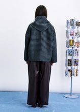 Load image into Gallery viewer, FRNCH Sheffield checkered detatchable scarf jacket Navy Grey