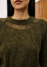Load image into Gallery viewer, FRNCH Peony sheer lacey neck detail knit Khaki