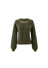 Load image into Gallery viewer, FRNCH Peony sheer lacey neck detail knit Khaki