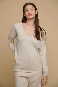 Rino & Pelle Chantal lurex detail V neck sweater Birch