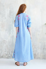 Load image into Gallery viewer, Chico Soleil Kalinda floral embroidered long dress Chambray Blue