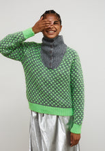 Load image into Gallery viewer, Dr Bloom Optimist button funnel neck knit Gris green