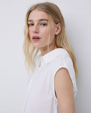 Load image into Gallery viewer, Yerse Double button detail mixed fabric blouse White