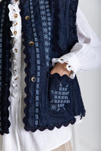 Load image into Gallery viewer, Bonté Gwen brocade and embroidery gilet Dark Denim
