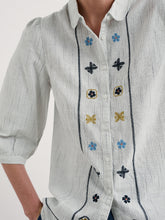 Load image into Gallery viewer, SeasaltHope cottage embroidered blouse Simplicity Stripe Chalk Maritime