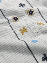 Load image into Gallery viewer, SeasaltHope cottage embroidered blouse Simplicity Stripe Chalk Maritime
