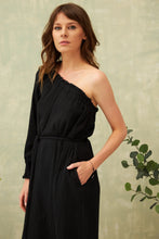 Load image into Gallery viewer, Chico Soleil Pepita asymmetric one shoulder belted dress Noir