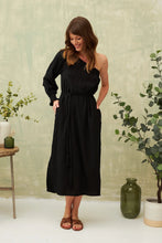 Load image into Gallery viewer, Chico Soleil Pepita asymmetric one shoulder belted dress Noir