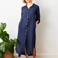 Load image into Gallery viewer, Suzy D Larino long linen shirt dress Navy - CW CW