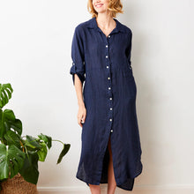 Load image into Gallery viewer, Suzy D Larino long linen shirt dress Navy - CW CW