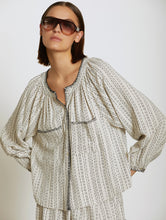 Load image into Gallery viewer, Skatïe Linear polka dot print blouse with blanket stitch Navy

