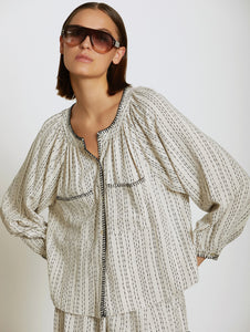 Skatïe Linear polka dot print blouse with blanket stitch Navy