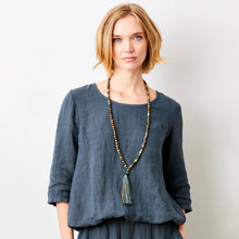 Load image into Gallery viewer, SUZY D Sonita bubble hem linen top Anthracite - CW CW