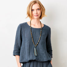 Load image into Gallery viewer, SUZY D Sonita bubble hem linen top Anthracite - CW CW