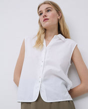 Load image into Gallery viewer, Yerse Double button detail mixed fabric blouse White