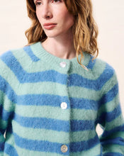 Load image into Gallery viewer, FRNCH Striped alpaca fluffy cardigan Bleu Azur