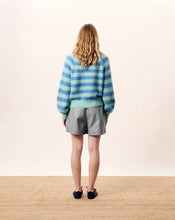 Load image into Gallery viewer, FRNCH Striped alpaca fluffy cardigan Bleu Azur
