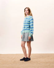 Load image into Gallery viewer, FRNCH Striped alpaca fluffy cardigan Bleu Azur