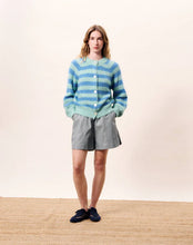 Load image into Gallery viewer, FRNCH Striped alpaca fluffy cardigan Bleu Azur