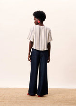 Load image into Gallery viewer, FRNCH Jacquard chequered stripe blouse Cream