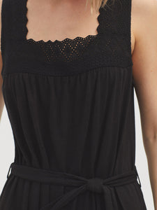 Nice Things Lace detail wide strap midi dress Black