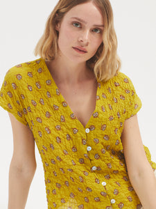 Nice Things Blanket flower print crinkle blouse Yellow