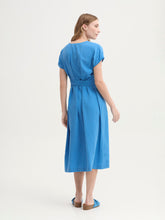 Load image into Gallery viewer, Nice Things Seer sucker stripe wrap around belt dress Medium Blue - CW CW