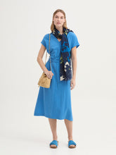 Load image into Gallery viewer, Nice Things Seer sucker stripe wrap around belt dress Medium Blue - CW CW