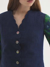 Load image into Gallery viewer, Nice Things scalloped edge linen waistcoat Indigo Blue - CW CW