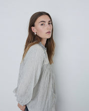 Load image into Gallery viewer, Yerse Patchwork woven stripe shirt Ecru Black