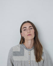 Load image into Gallery viewer, Yerse Patchwork woven stripe shirt Ecru Black