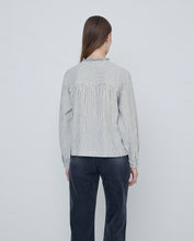 Load image into Gallery viewer, Yerse Patchwork woven stripe shirt Ecru Black