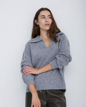 Load image into Gallery viewer, Yerse Polo neck textured yarn sweater Light Grey