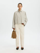 Load image into Gallery viewer, Selected Astha cropped boxy cotton shirt Pure cashmere Bright White Stripe
