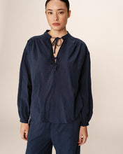 Load image into Gallery viewer, Grace & Mila Persia embroidery and tie detail blouse Marine