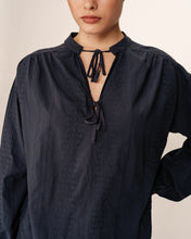 Load image into Gallery viewer, Grace & Mila Persia embroidery and tie detail blouse Marine