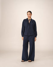 Load image into Gallery viewer, Grace & Mila Persia embroidery and tie detail blouse Marine
