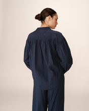 Load image into Gallery viewer, Grace & Mila Persia embroidery and tie detail blouse Marine