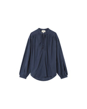 Load image into Gallery viewer, Grace & Mila Persia embroidery and tie detail blouse Marine