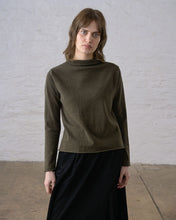 Load image into Gallery viewer, Bibico Aria Merino Wool rolled collar knit jumper Peat Green