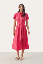 Load image into Gallery viewer, Part Two Eflin belted linen shirt dress Claret Red
