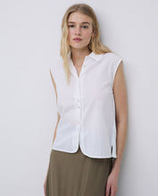 Load image into Gallery viewer, Yerse Double button detail mixed fabric blouse White