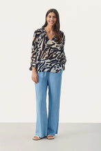 Load image into Gallery viewer, Part Two Elsia ruffle detail georgette blouse Dark Navy Brush