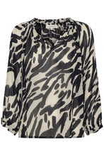 Load image into Gallery viewer, Part Two Elsia ruffle detail georgette blouse Dark Navy Brush