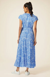 Aspiga Demi wrap Painted Floral print dress Blue/White