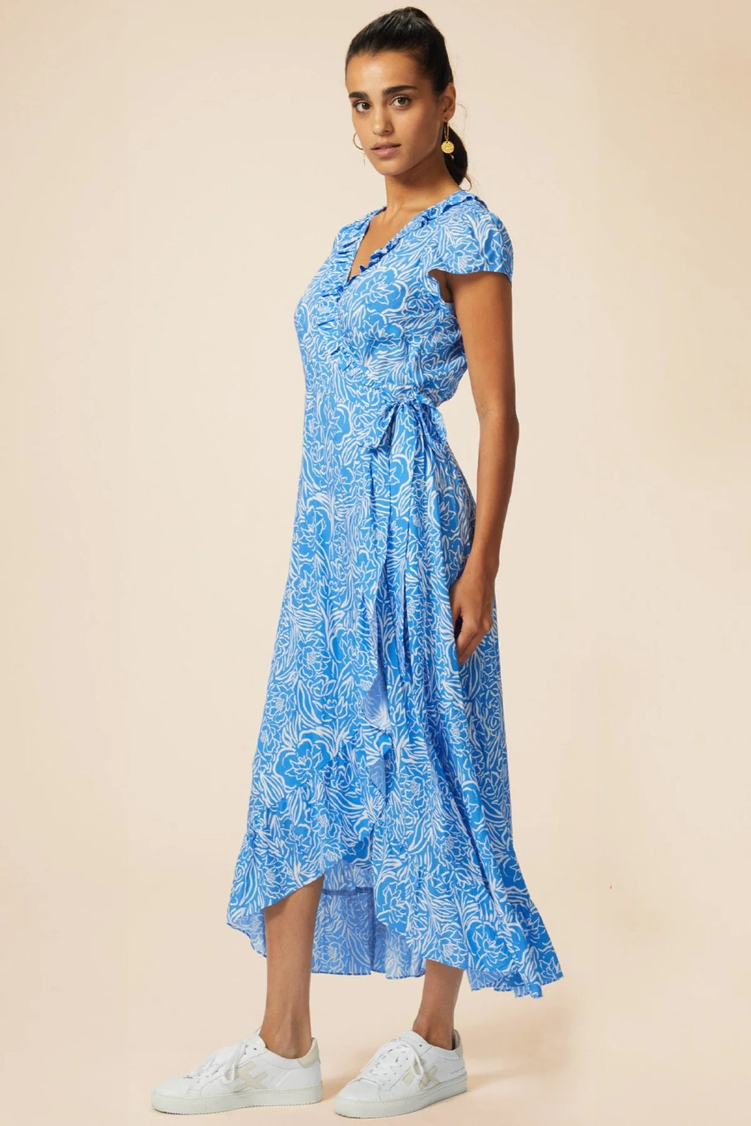 Aspiga Demi wrap Painted Floral print dress Blue/White
